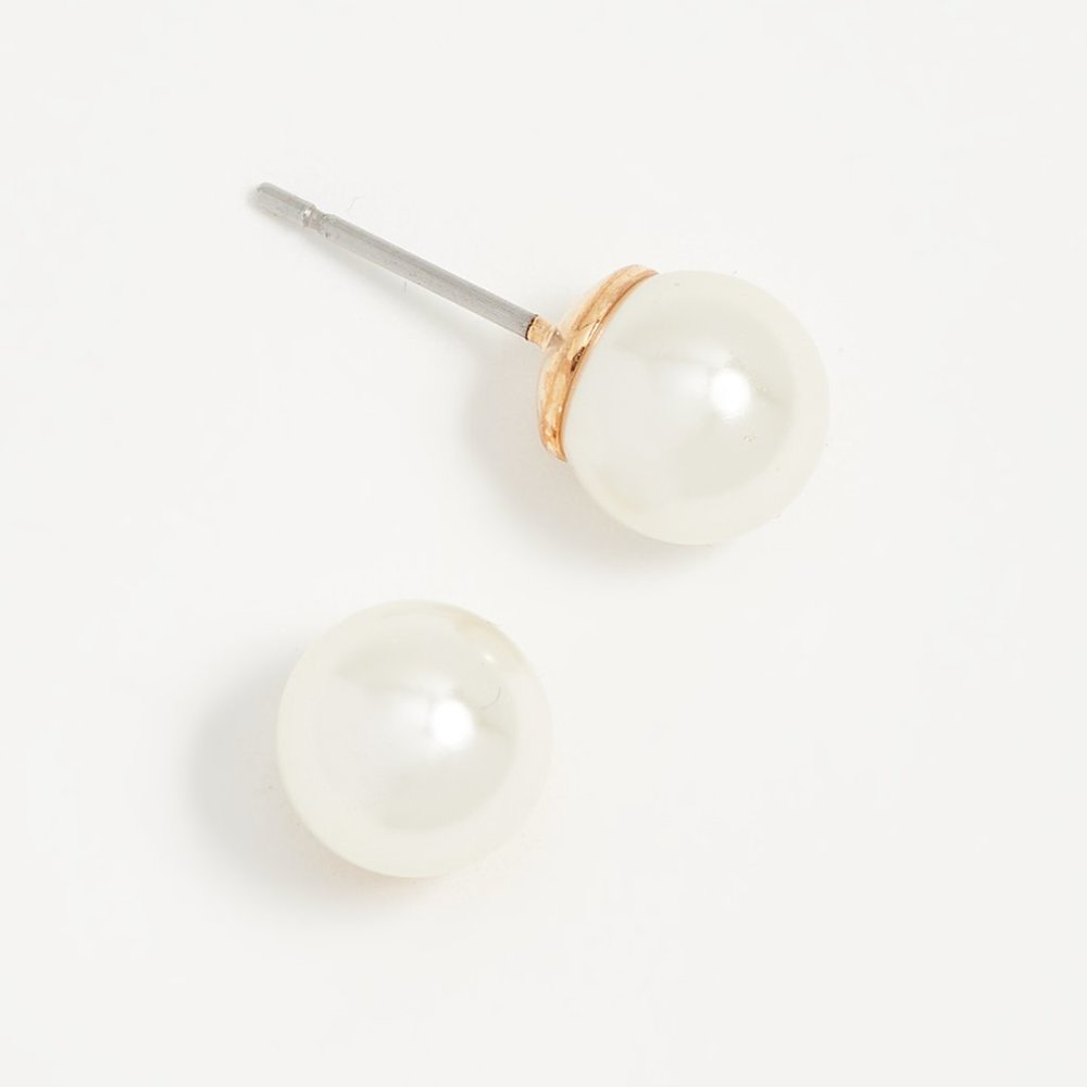 Kenneth Jay Lane Small Glass Pearl Post Earrings